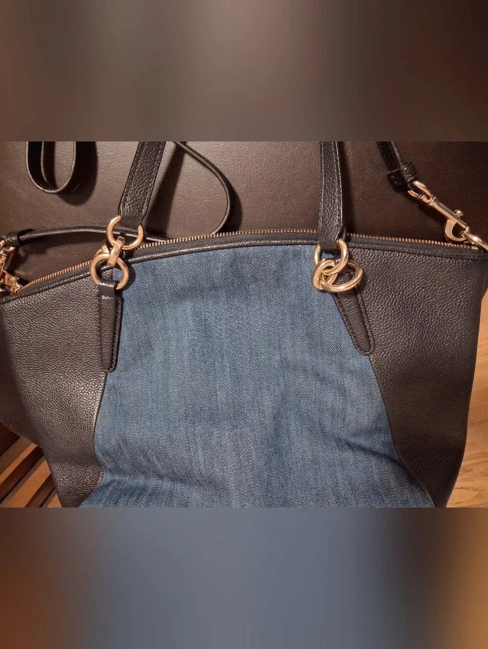 Coach Blue Denim and Black Leather Handbags Satchel Crossbody